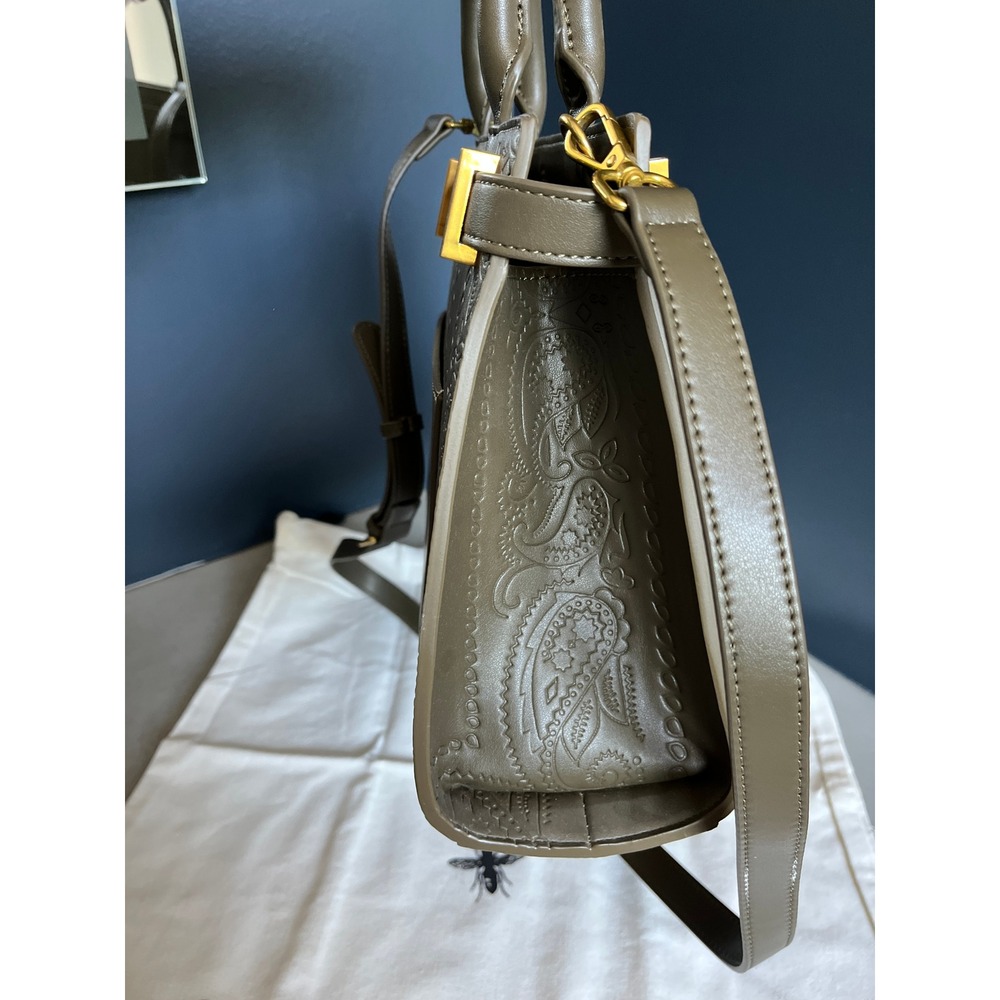Western Paisley Embossed Satchel Bag Olive Green Gold Hardware Crossbody Boho - Picture 13 of 16